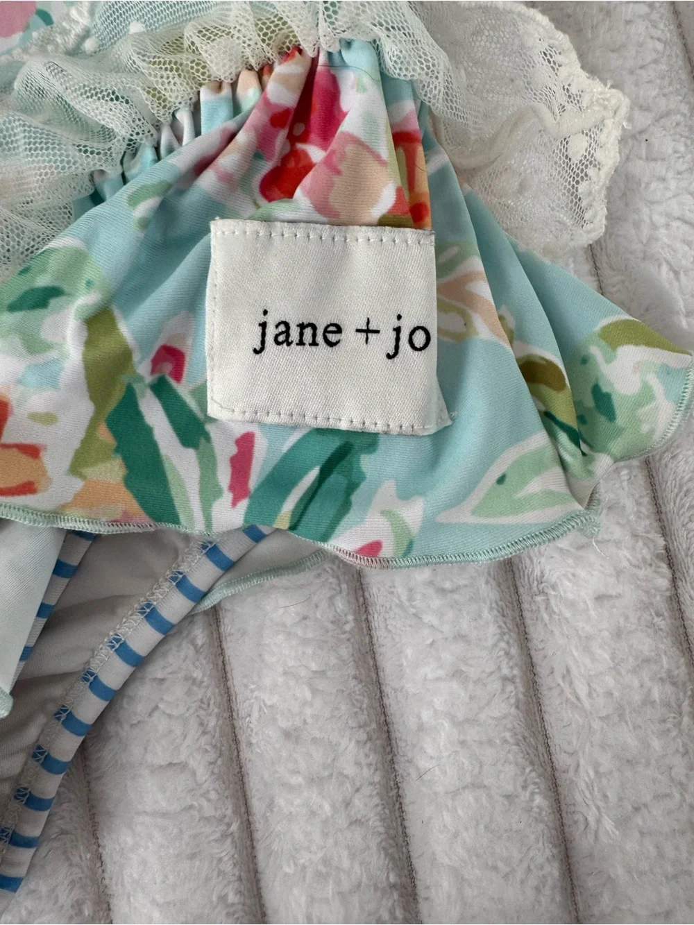 Jane + Jo Floral Ruffle One-Piece Swimsuit in Aqua